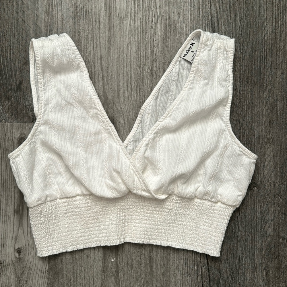 Hurley Striped Smocked Crop Top - White - Small